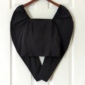 Levi's Junie Long Mutton Sleeve Square Neck Cropped Slim Fit Blouse Black XS